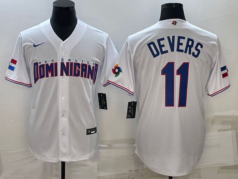 Men 2023 World Cub #11 Devers White Nike MLB Jersey6